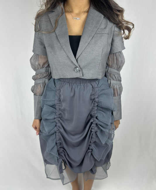 Grey blazer & skirt set.