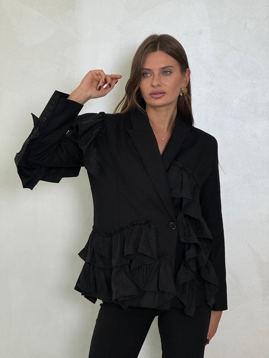 Black Ruffles Blazer - ROXO
