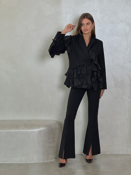 Black Ruffles Blazer - ROXO