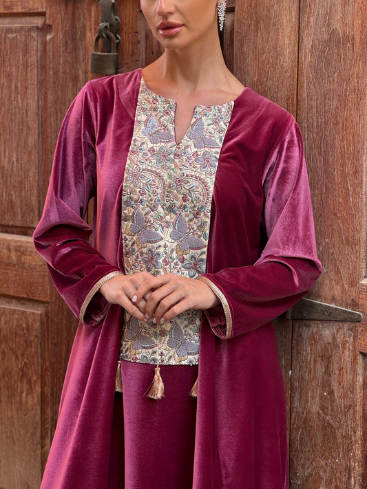 Butterflies Velvet Kaftan - ROXO