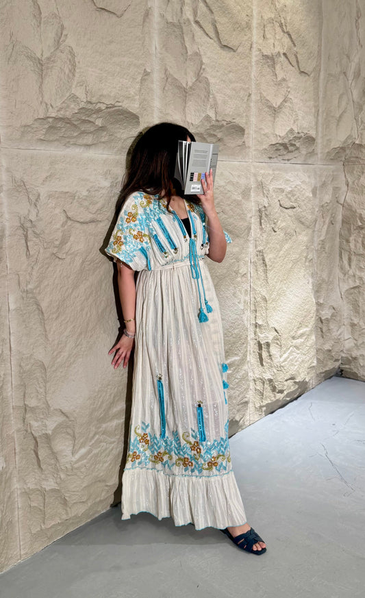 Caramel drizzle dress - hand embroidery.