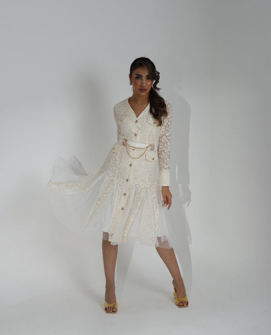 Eid day white dantel dress.
