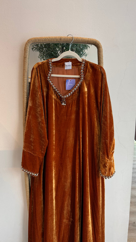 Jewel velvet kaftan in burnt orange - ROXO