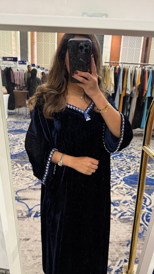 Jewel velvet kaftan in navy - ROXO