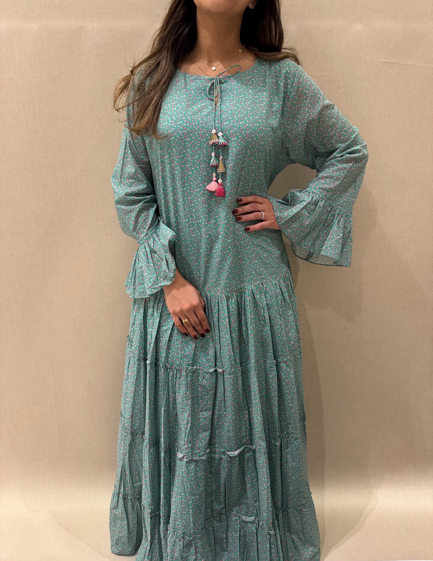 Mini roses cotton kaftan - ROXO