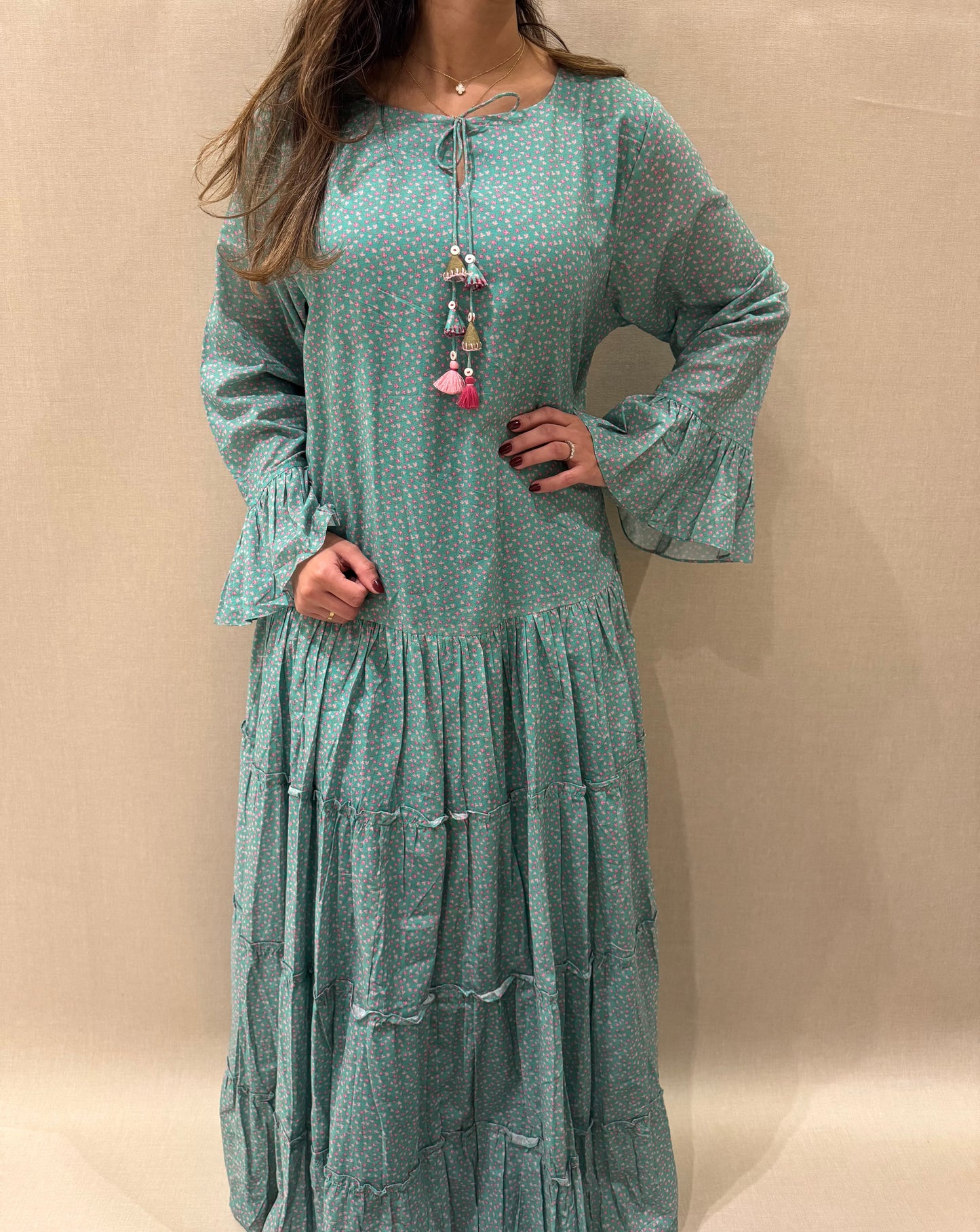 Mini roses cotton kaftan - ROXO
