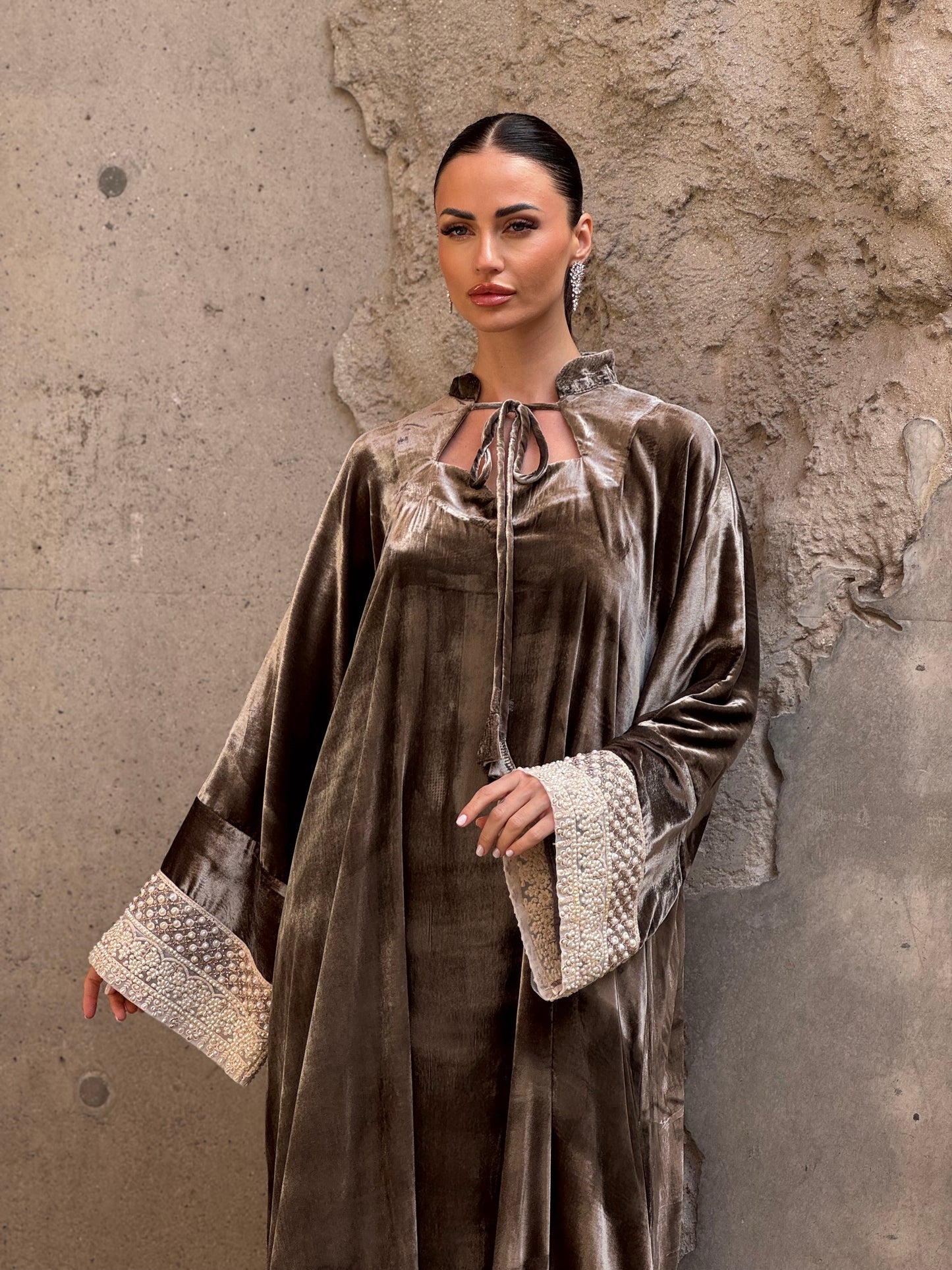 Pearls French Silk velvet kaftan 1 - ROXO