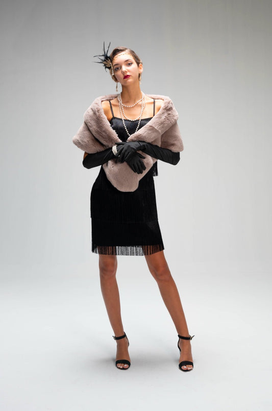 The Gatsby fur shawl in grey.