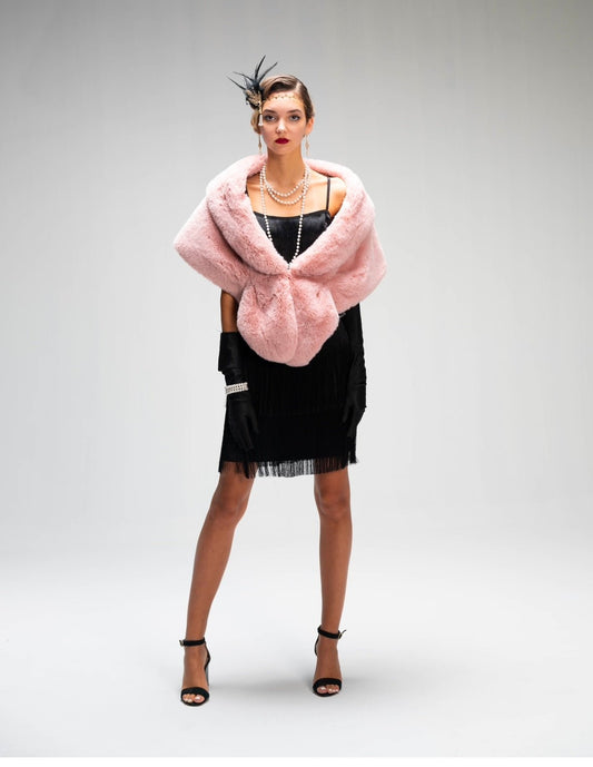 The Gatsby fur shawl in pink.