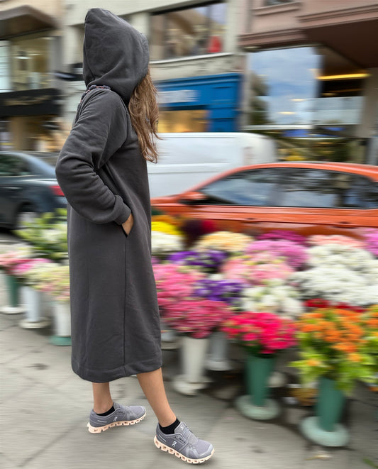 Classic hoodie midi dress.