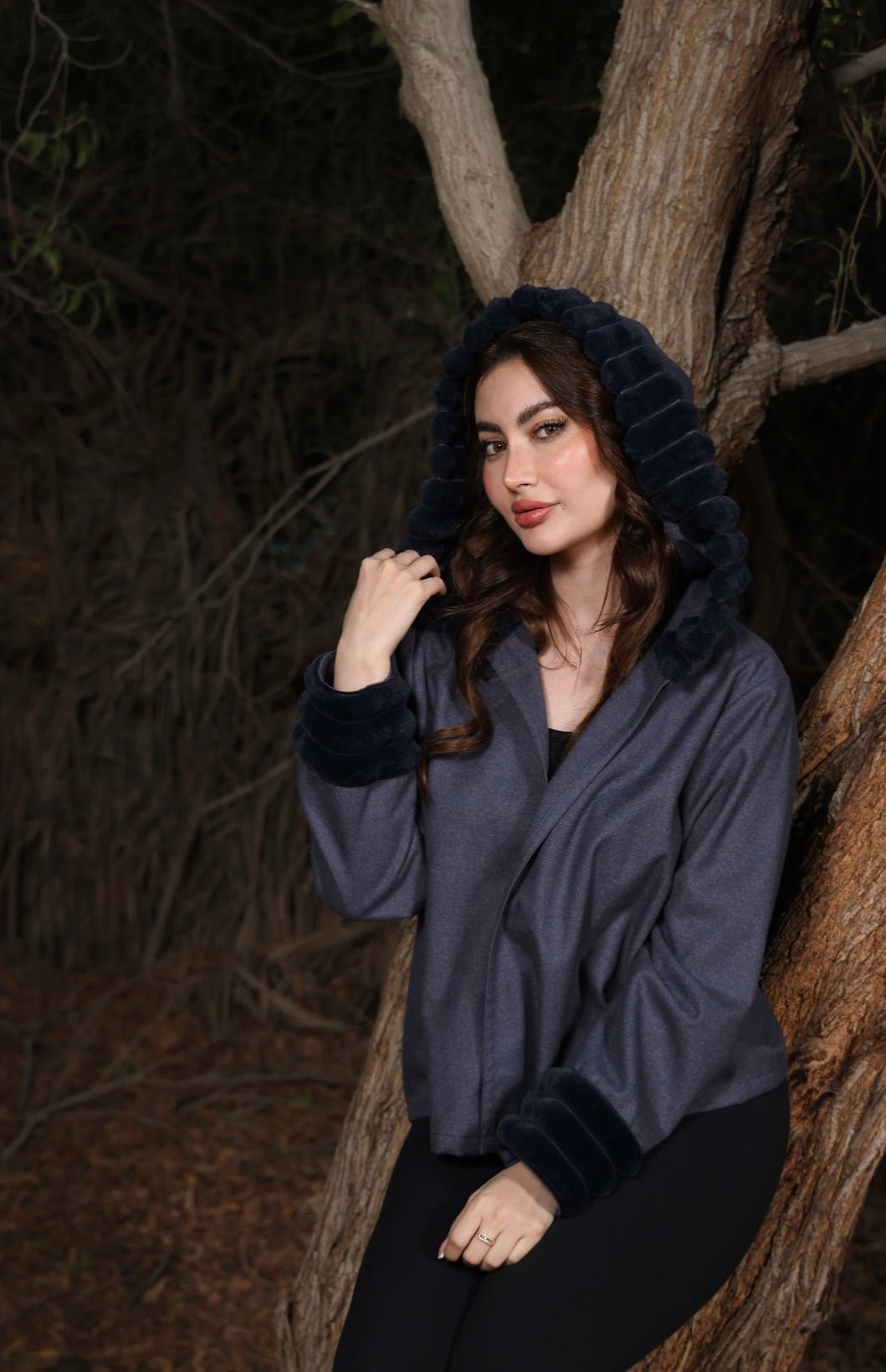 Faux fur hooded jacket.