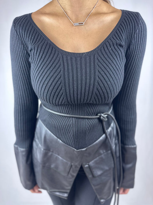 Knit leather sweater.