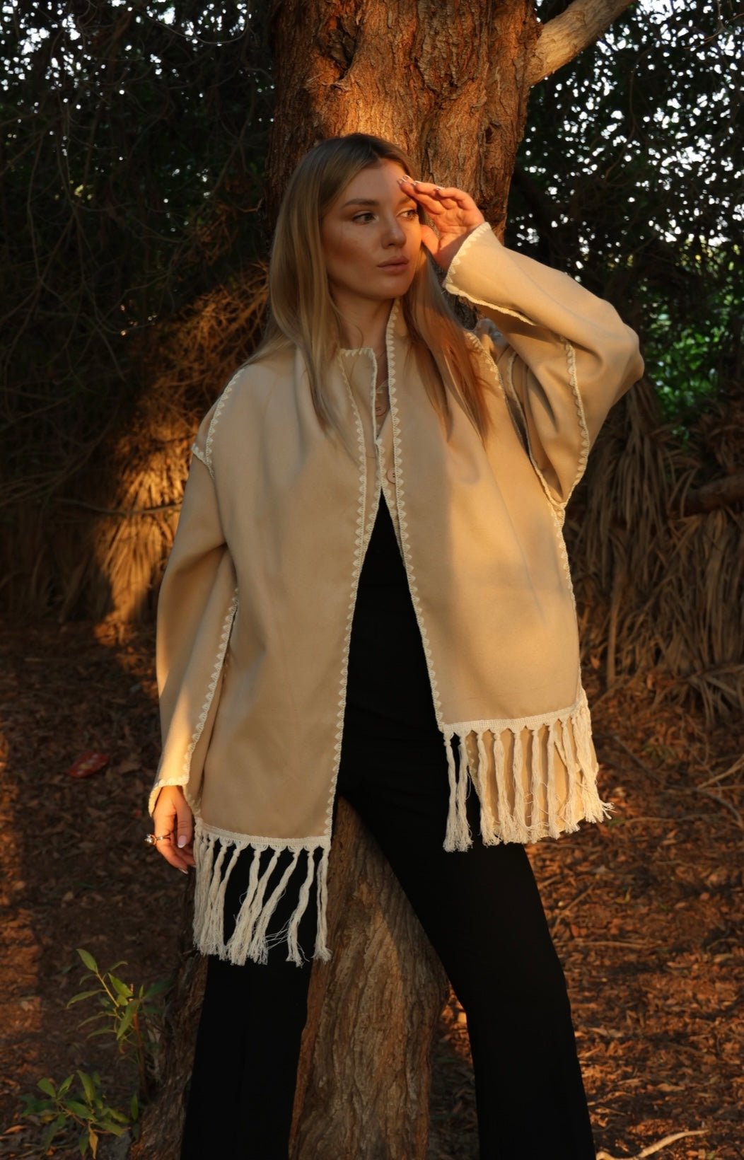 Trendy oversized jacket -beige - Roxo