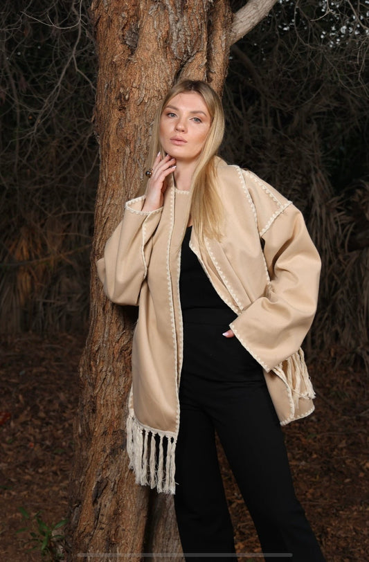 Trendy oversized jacket -beige.