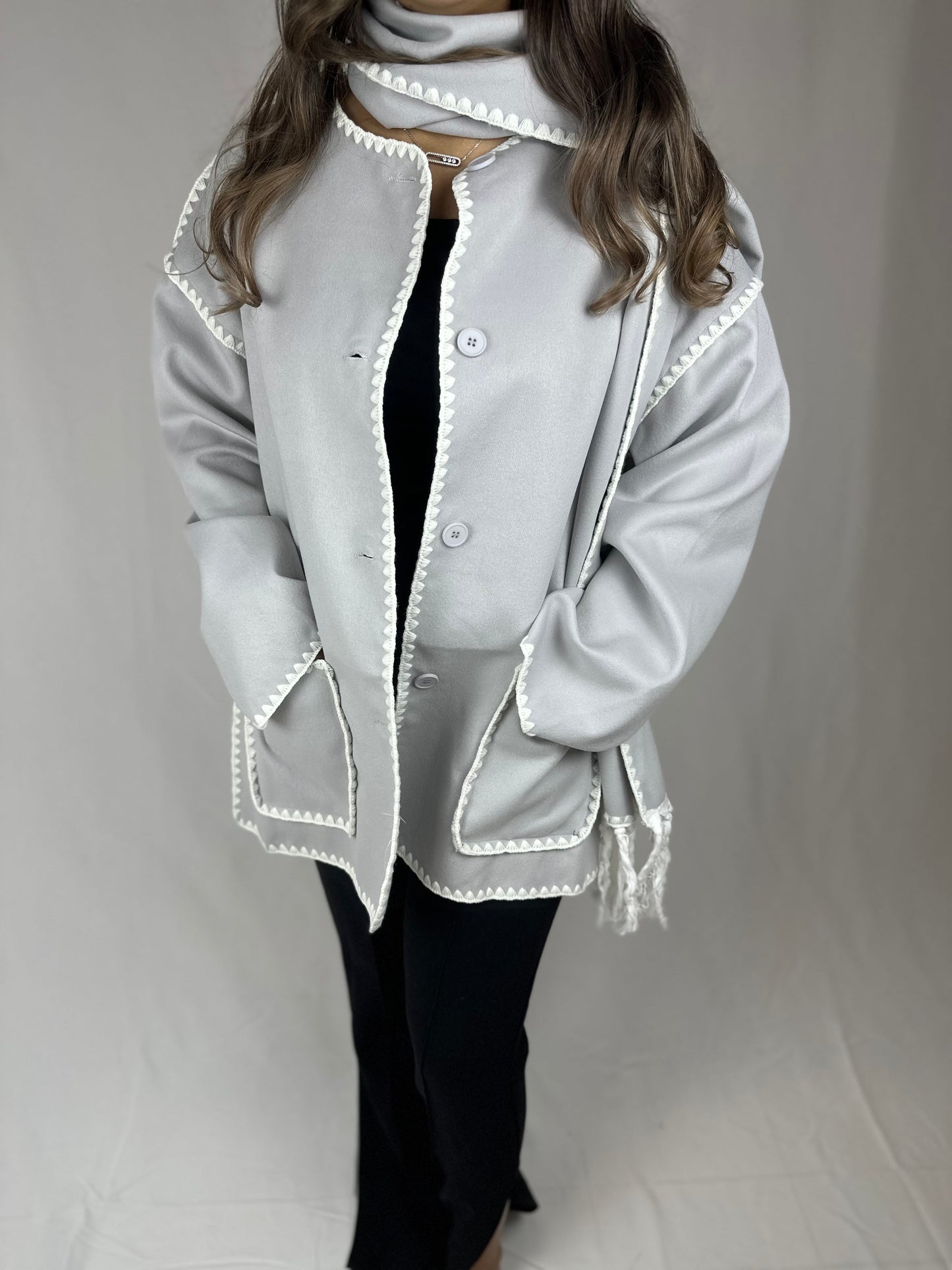 Trendy oversized jacket - grey - Roxo
