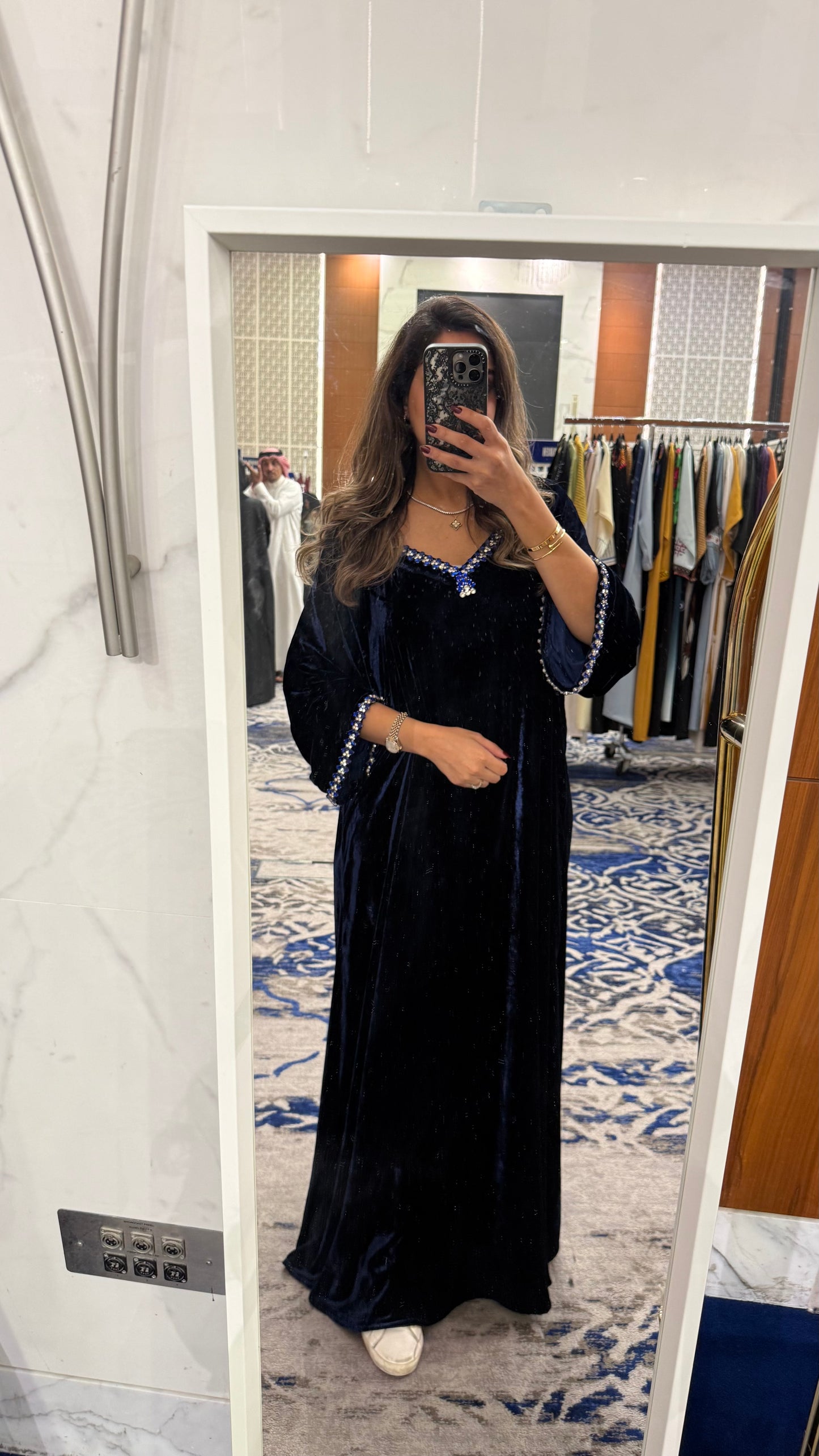 Jewel velvet kaftan in navy
