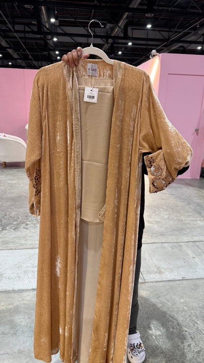 Beige French Velvet Embridery Abaya - ROXO