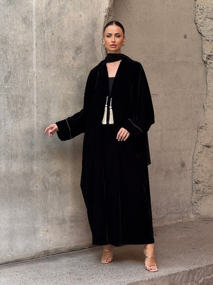 Bisht Black Velvet Abaya - ROXO