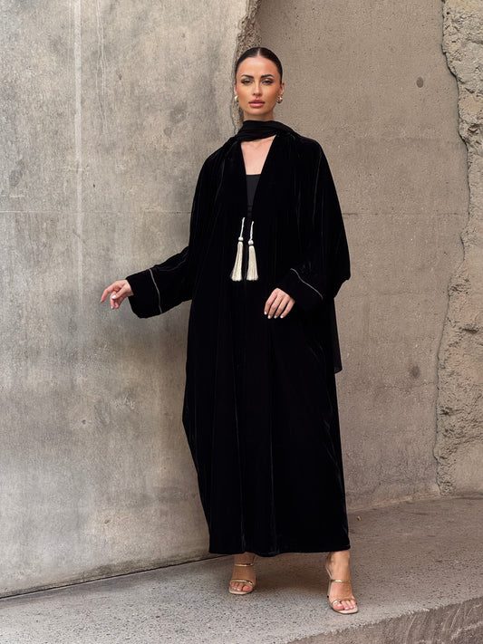 Bisht Black Velvet Abaya - ROXO