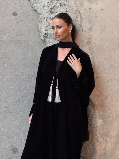 Bisht Black Velvet Abaya - ROXO