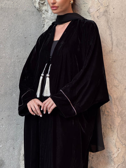 Bisht Black Velvet Abaya - ROXO