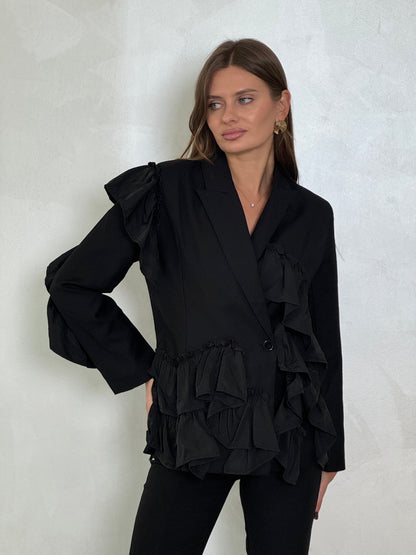 Black Ruffles Blazer - ROXO