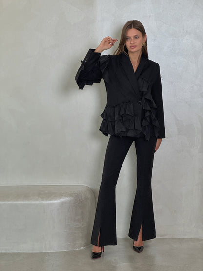 Black Ruffles Blazer - ROXO