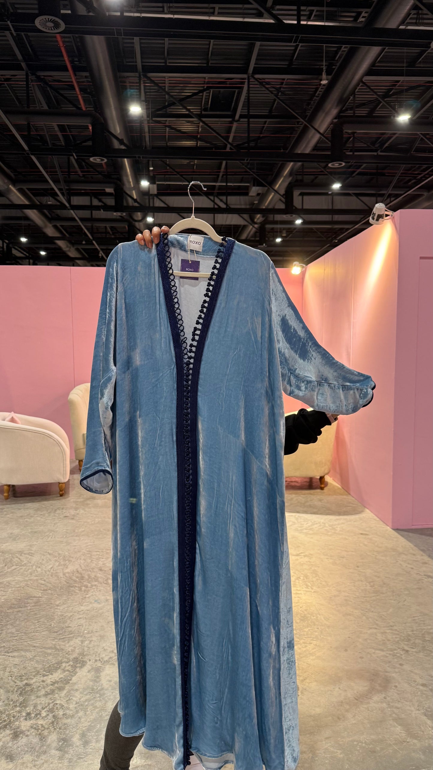Blue Silk Velvet Moroccan Kaftan - ROXO