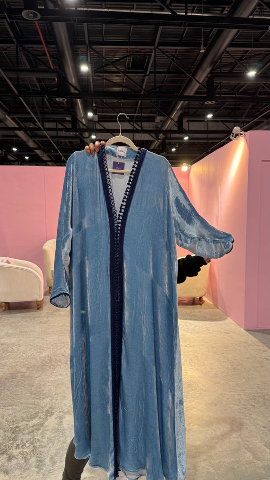 Blue Silk Velvet Moroccan Kaftan - ROXO