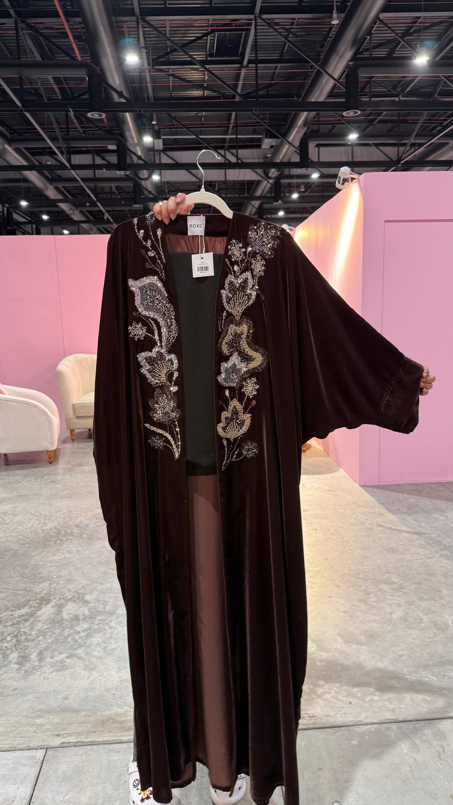 Brown French Velvet Embridery Abaya - ROXO