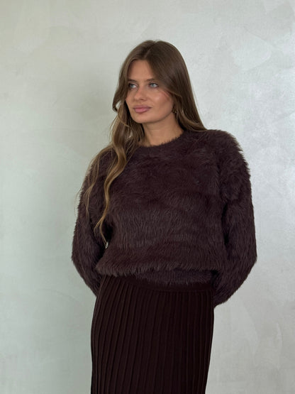 Brown Knit Pleated skirt - ROXO
