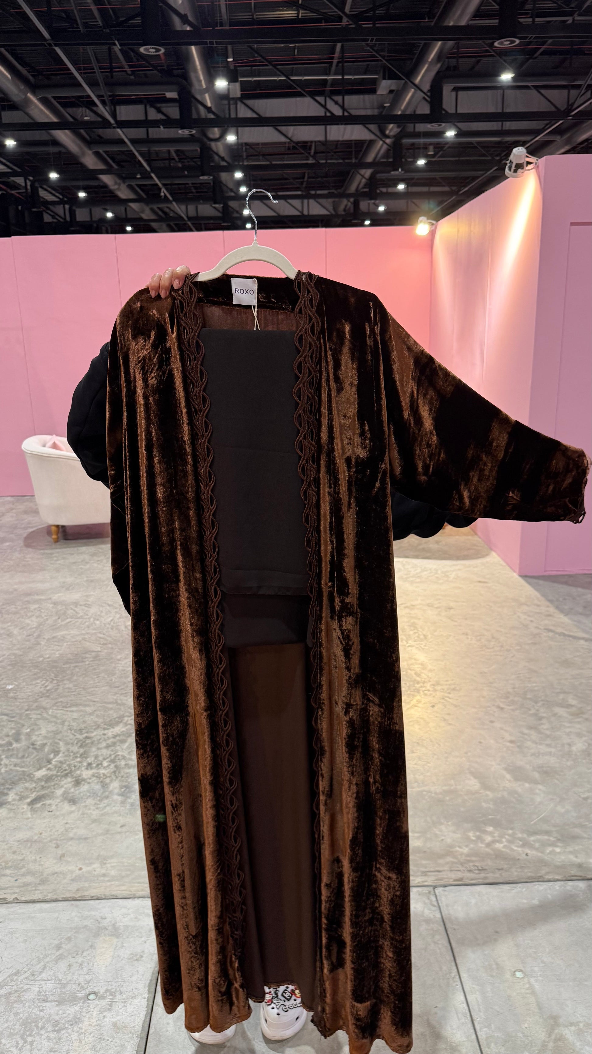 Brown Modern French Velvet Abaya - ROXO
