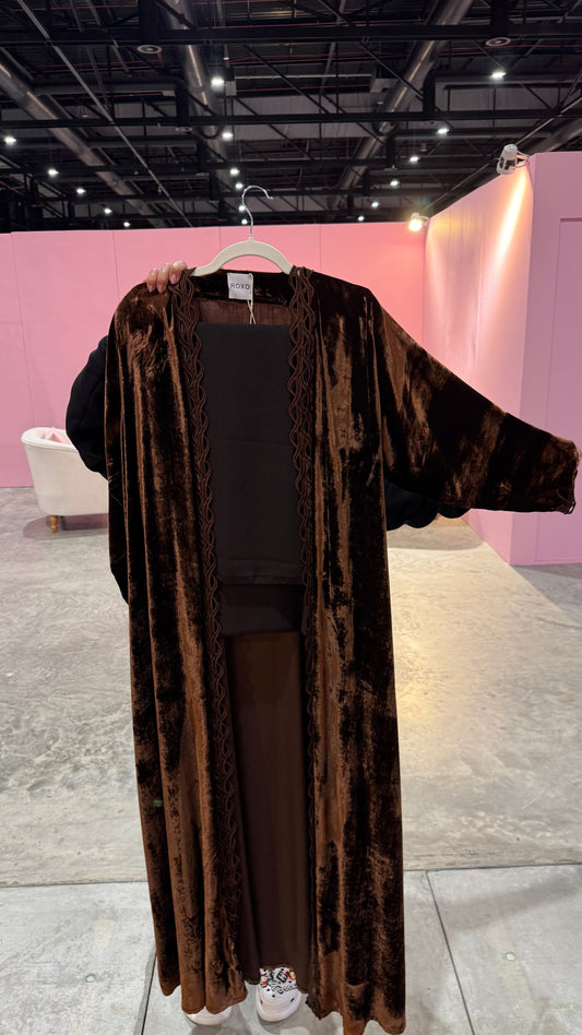 Brown Modern French Velvet Abaya - ROXO