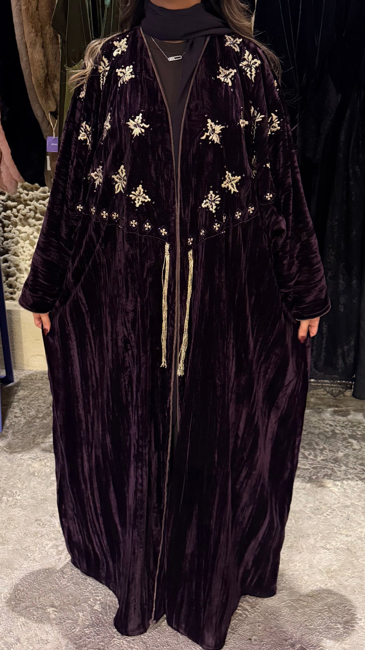 Burgandy Velvet Abaya - ROXO