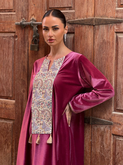 Butterflies Velvet Kaftan - ROXO