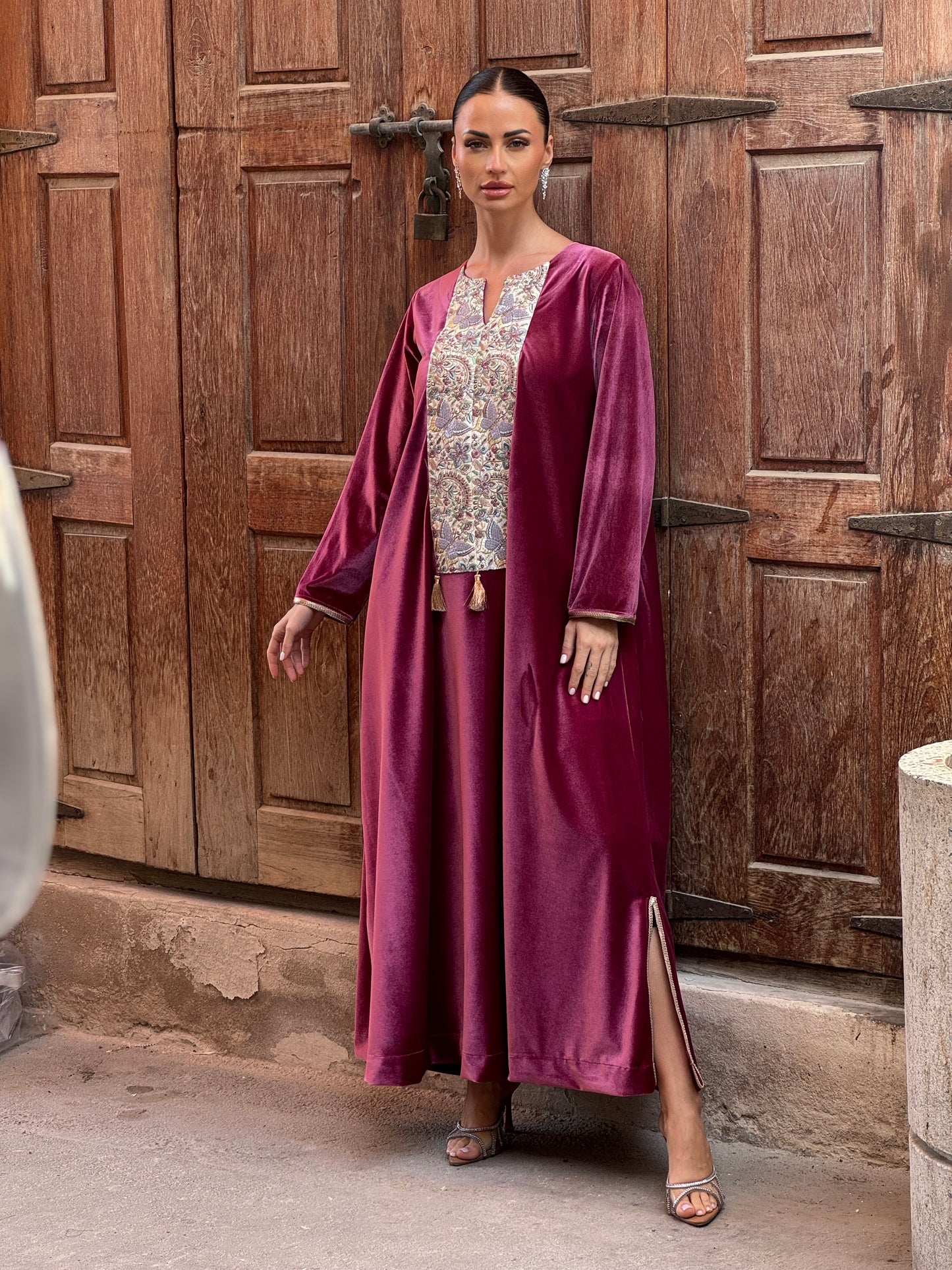 Butterflies Velvet Kaftan - ROXO