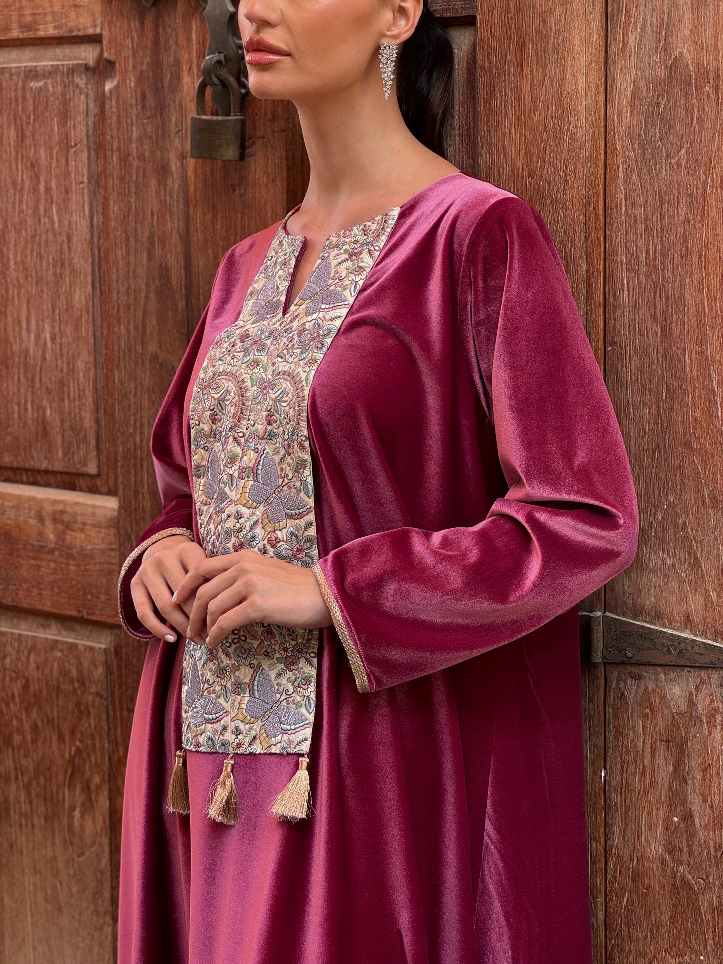 Butterflies Velvet Kaftan - ROXO