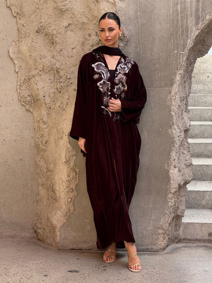Copper French Velvet Embridery Abaya - ROXO