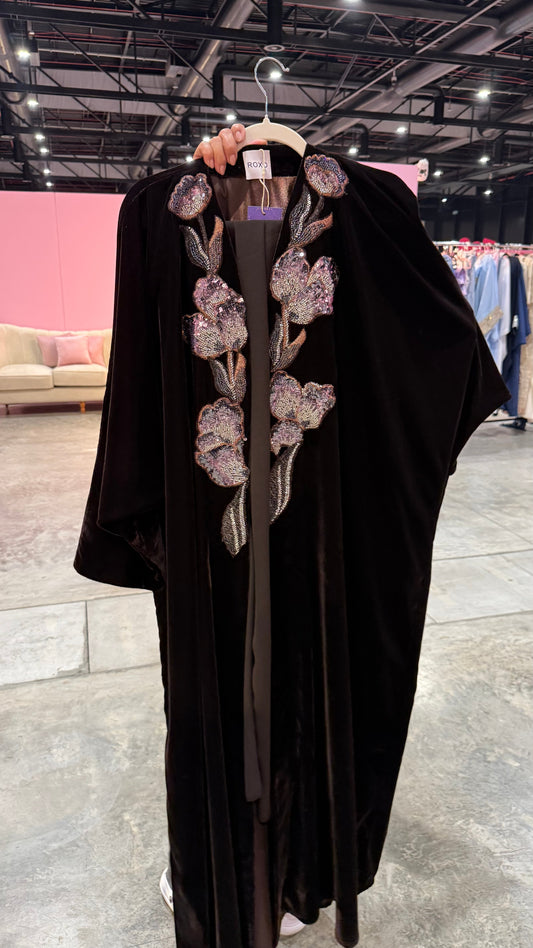 Copper French Velvet Embridery Abaya - ROXO