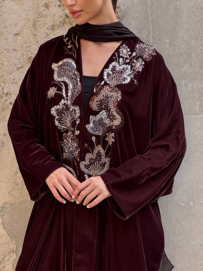 Copper French Velvet Embridery Abaya - ROXO