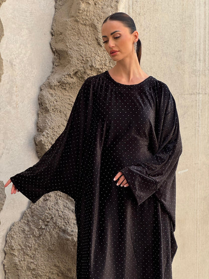 Crystals velvet kaftan in black - ROXO