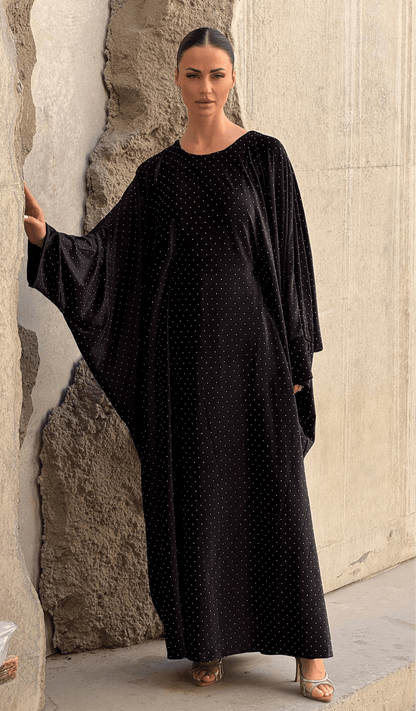 Crystals velvet kaftan in black - ROXO