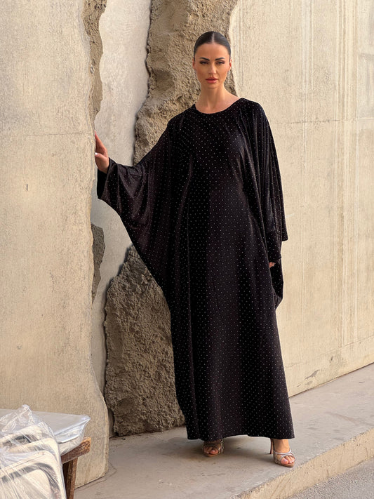 Crystals velvet kaftan in black - ROXO