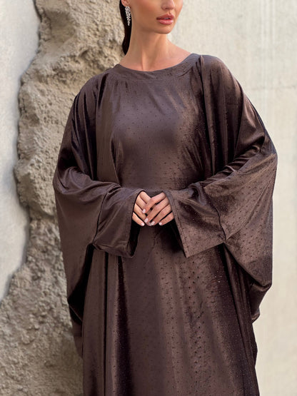 Crystals velvet kaftan in brown - ROXO