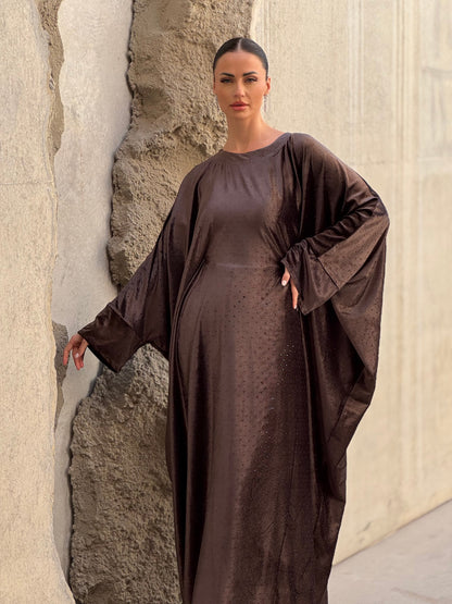 Crystals velvet kaftan in brown - ROXO