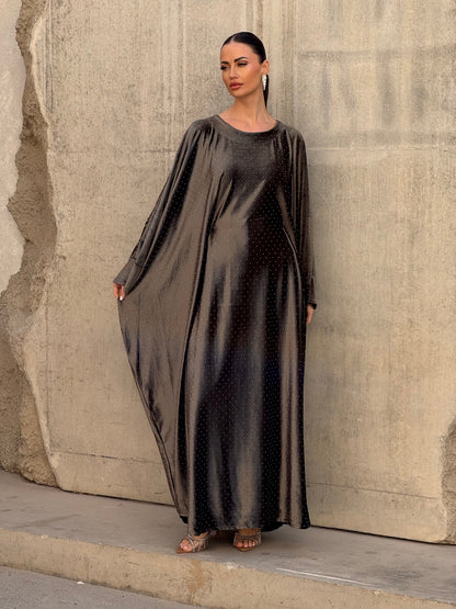 Crystals velvet kaftan in olive green - ROXO