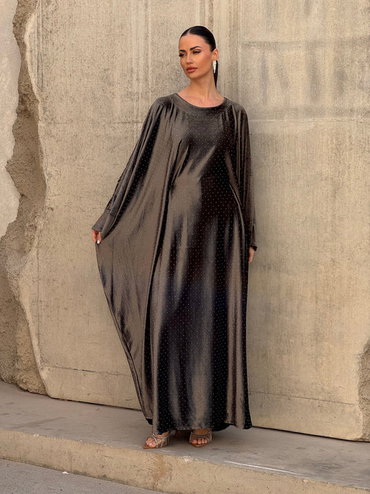 Crystals velvet kaftan in olive green - ROXO