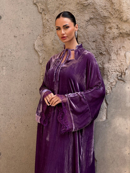 Dantel French Silk velvet kaftan in lilac color - ROXO