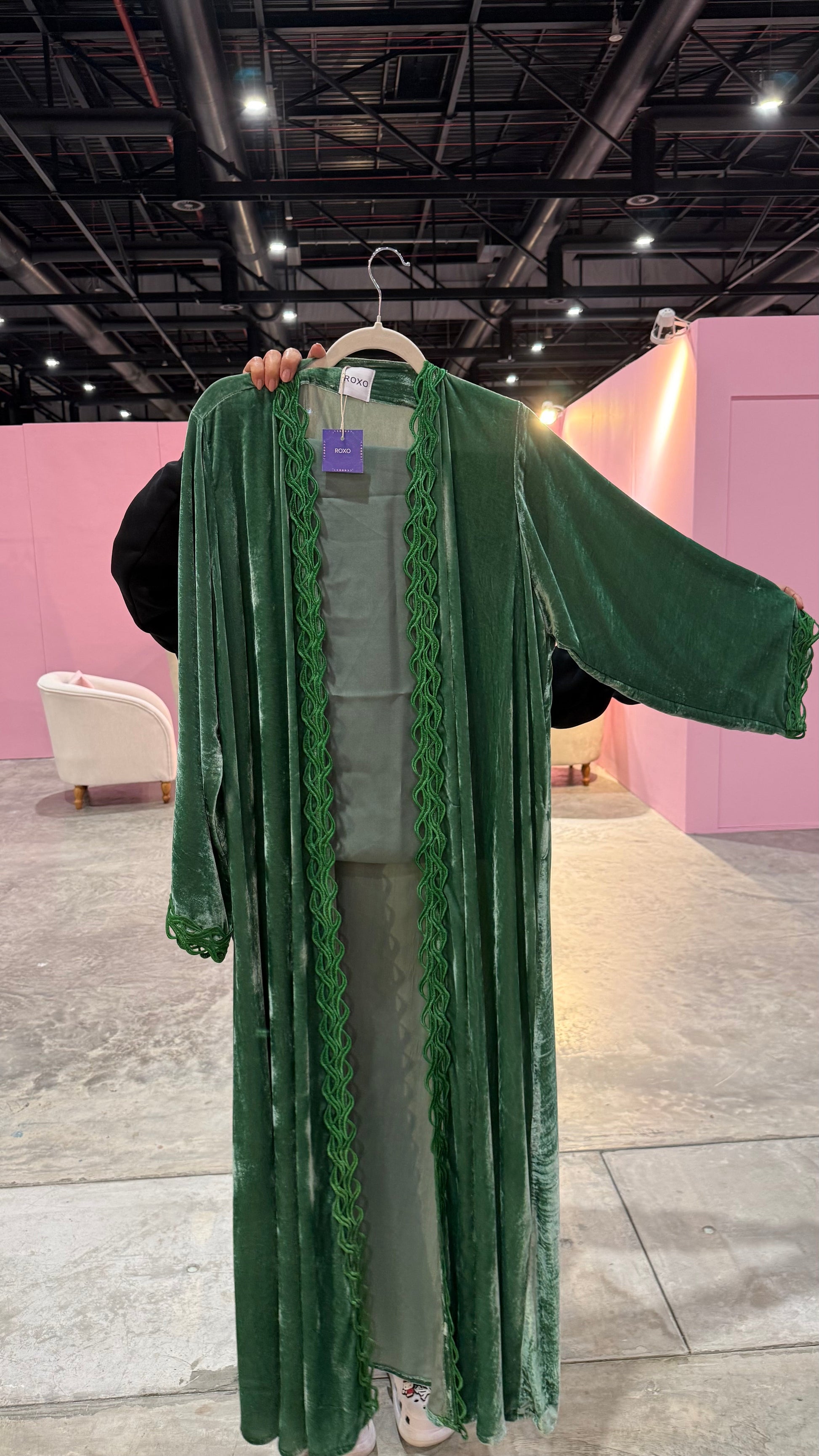Green Modern French Velvet Abaya - ROXO