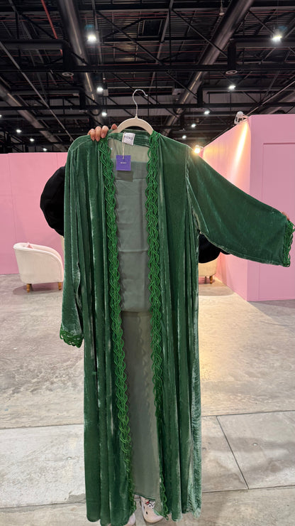 Green Modern French Velvet Abaya - ROXO